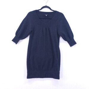 BEBE Black Cashmere Blend Mini Sweater Dress Puff Sleeve Y2K Preppy Size M